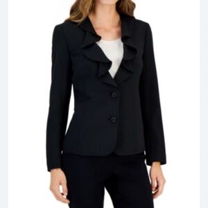 JONES STUDIO Black Ruffled Hourglass Blazer Suit Jacket 8  NWOT